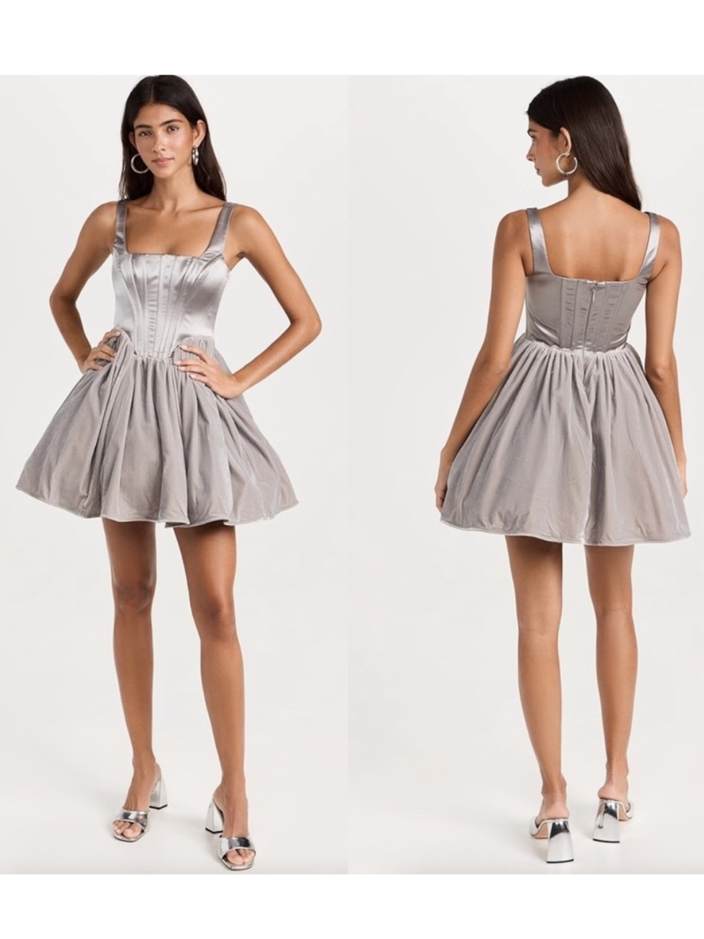 Staud Landscape Velvet Satin Corset Boned Poof Skirt Mini Dress size 12 NEW - Picture 3 of 15